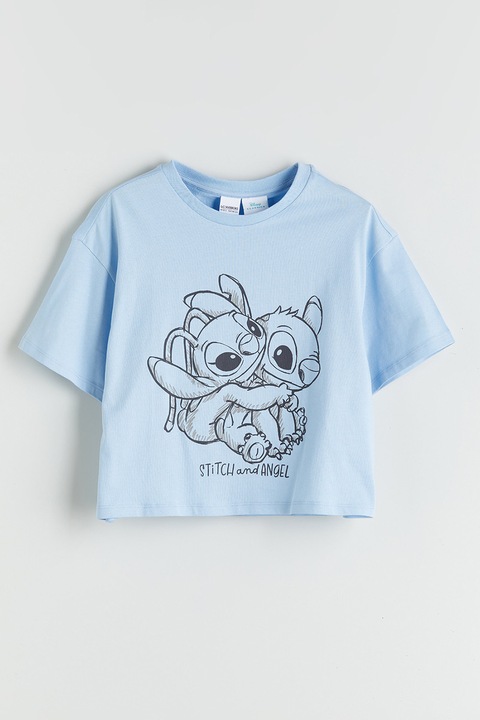 LC WAIKIKI, Tricou din bumbac cu imprimeu cu Stitch, Albastru pastel