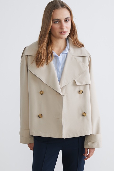 LC WAIKIKI, Trenci scurt cu design cu doua randuri de nasturi, Bej deschis