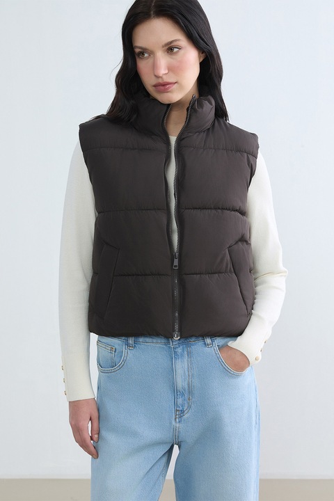 LC WAIKIKI, Vesta cu vatelina si guler mediu, Maro inchis, 40