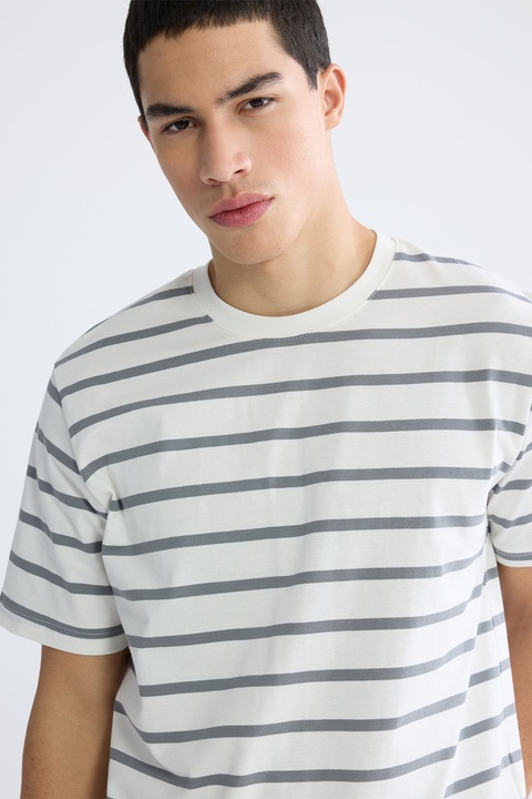 LC WAIKIKI, Tricou din bumbac cu dungi, Alb/Gri