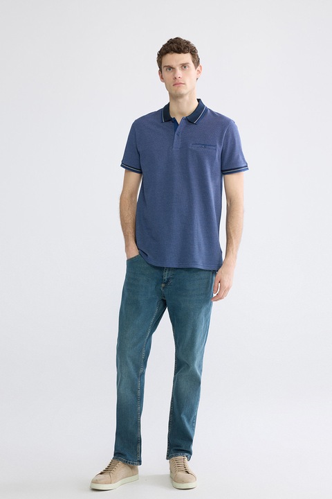 LC WAIKIKI, Tricou polo cu aspect texturat, Albastru inchis/Bleumarin