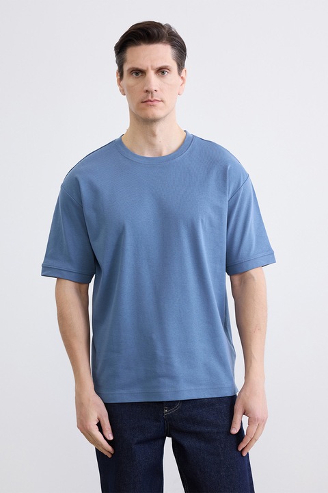 LC WAIKIKI, Tricou de pijama cu decolteu rotund si model uni, Albastru indigo