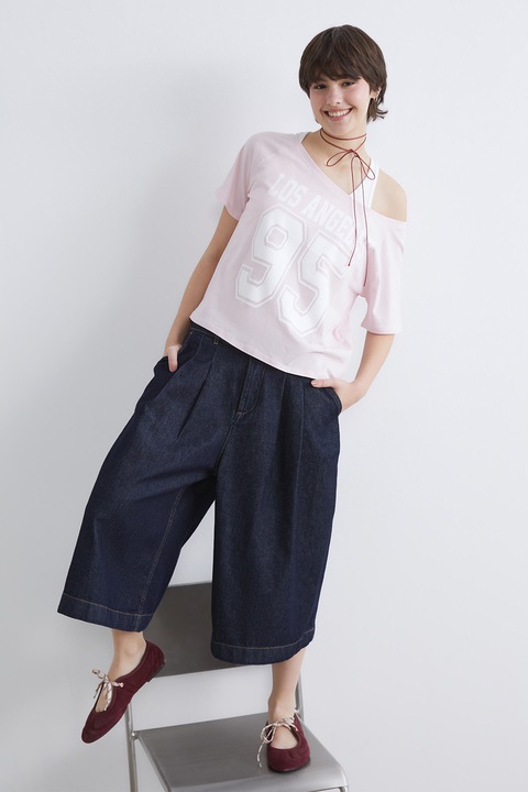 LC WAIKIKI, Tricou lejer din bumbac cu imprimeu text, Alb/Roz pal