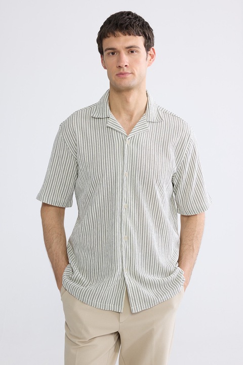 LC WAIKIKI, Camasa regular-fit cu dungi, Negru/Alb murdar