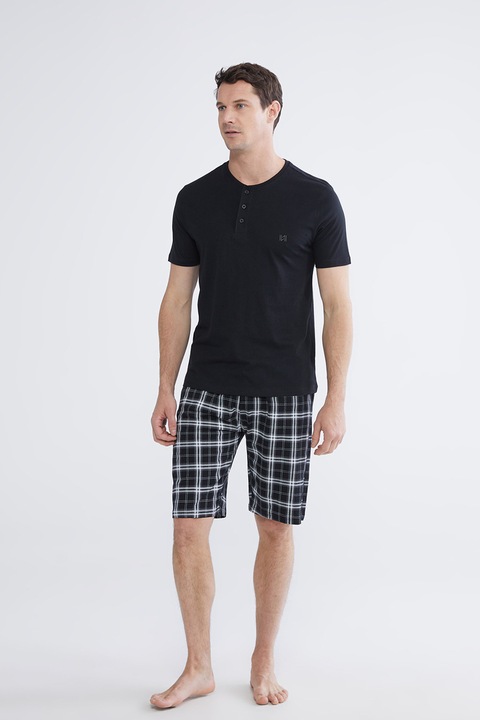 LC WAIKIKI, Pijama regular fit de bumbac, Alb/Negru stins