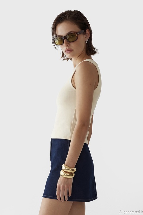 LC WAIKIKI, Top din amestec de bumbac, Galben pal