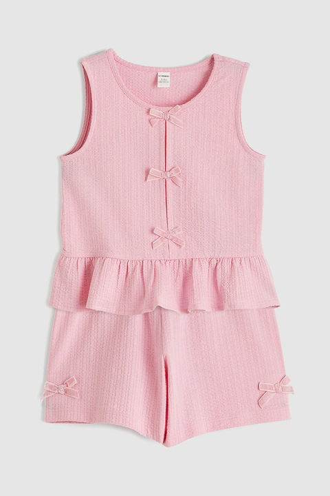 LC WAIKIKI, Set de top cu terminatie cu volane si pantaloni scurti - 2 piese, Roz