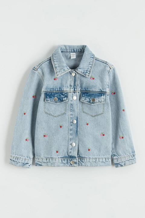 LC WAIKIKI, Jacheta din denim cu broderie, Albastru deschis
