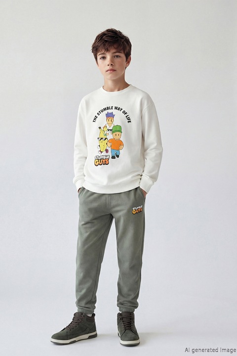 LC WAIKIKI, Trening cu imprimeu desene animate, Alb/Verde feriga