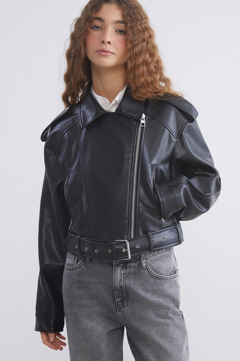 LC WAIKIKI, Jacheta biker din piele ecologica, Negru