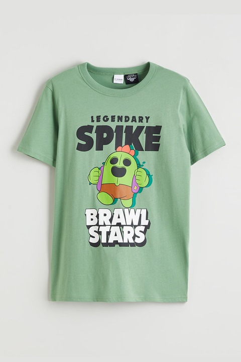 LC WAIKIKI, Tricou de bumbac cu imprimeu, Alb/Negru/Verde pal