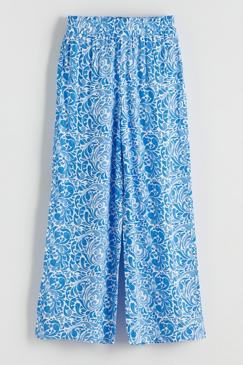 LC WAIKIKI, Pantaloni cu croiala ampla si motive orientale, Alb/Albastru