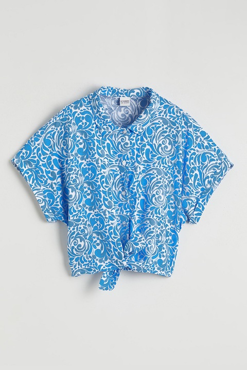 LC WAIKIKI, Camasa cu model si prindere cu snur la terminatie, Alb/Albastru