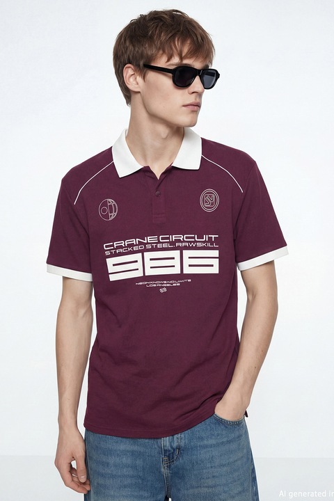 LC WAIKIKI, Tricou polo regular fit din amestec de bumbac, Alb optic/Violet tyrian