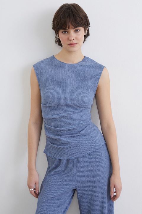 LC WAIKIKI, Bluza cu fronseuri laterale, fara maneci, Albastru lavanda