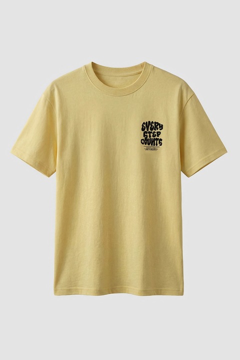 LC WAIKIKI, Tricou de bumbac cu decolteu la baza gatului, Negru/Galben mustar