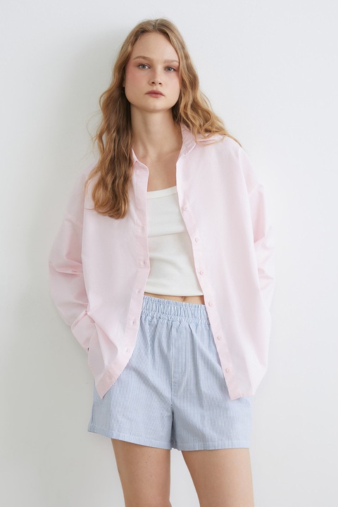 LC WAIKIKI, Camasa lejera din bumbac cu model uni, Roz pal