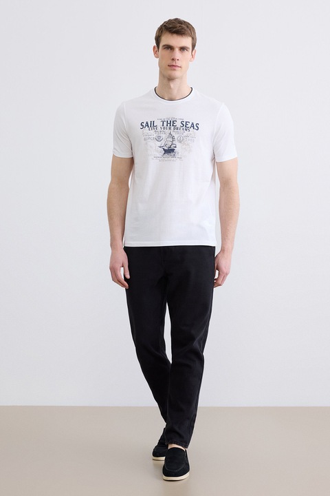 LC WAIKIKI, Tricou regular-fit cu imprimeu grafic, Alb/Albastru inchis