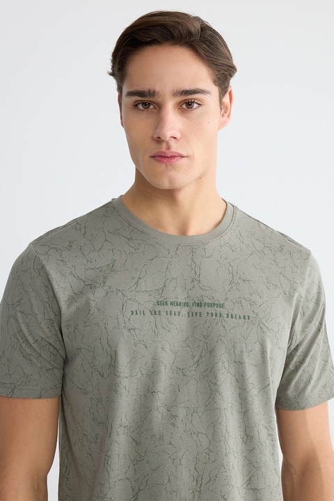 LC WAIKIKI, Tricou de bumbac cu imprimeu, Verde padure/Gri cenusiu