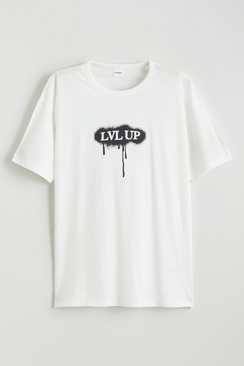 LC WAIKIKI, Tricou de bumbac cu imprimeu, Alb/Gri antracit