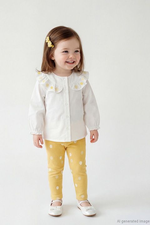 LC WAIKIKI, Set de bluza si pantaloni, Alb/Galben