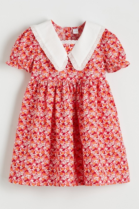 LC WAIKIKI, Rochie evazata cu imprimeu floral, Rosu/Alb/Portocaliu