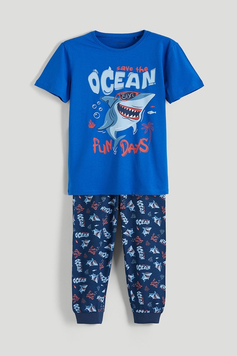LC WAIKIKI, Pijama lunga cu imprimeu grafic, Rosu/Albastru
