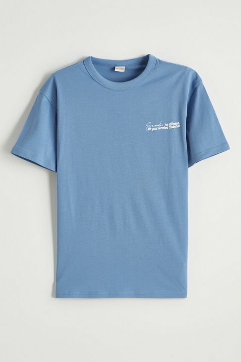 LC WAIKIKI, Tricou de bumbac cu decolteu la baza gatului, Albastru lavanda