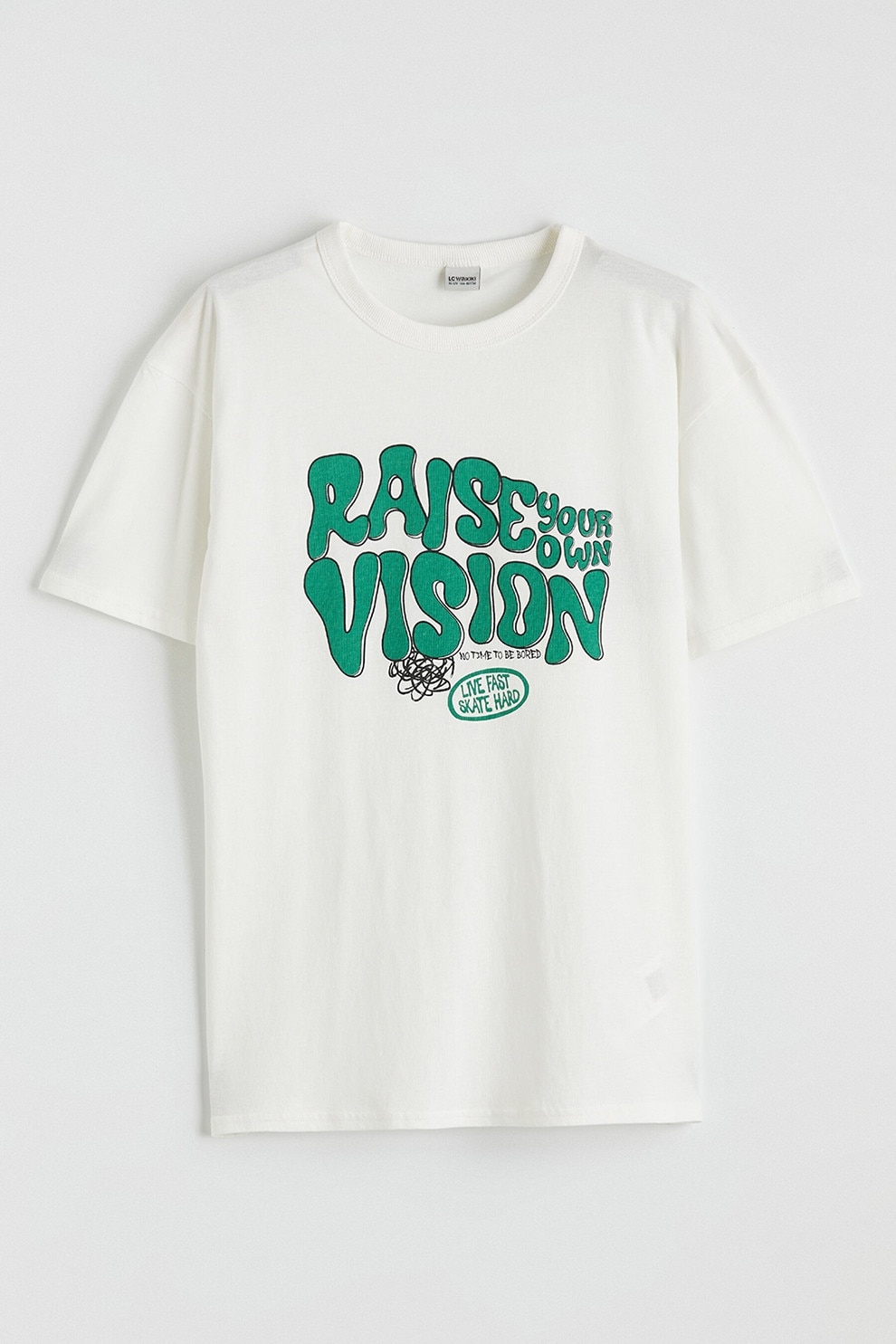 ロコページ LC WAIKIKI, Tricou de bumbac cu guler Peter Pan, Alb, 140-146 CM