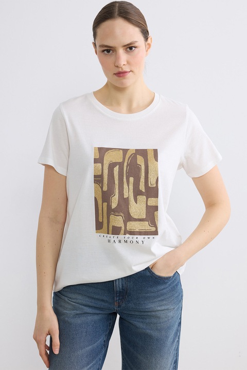 LC WAIKIKI, Tricou regular fit cu imprimeu grafic, Alb/Maro