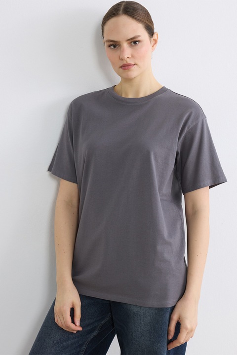 LC WAIKIKI, Tricou lejer din bumbac cu model uni, Gri inchis