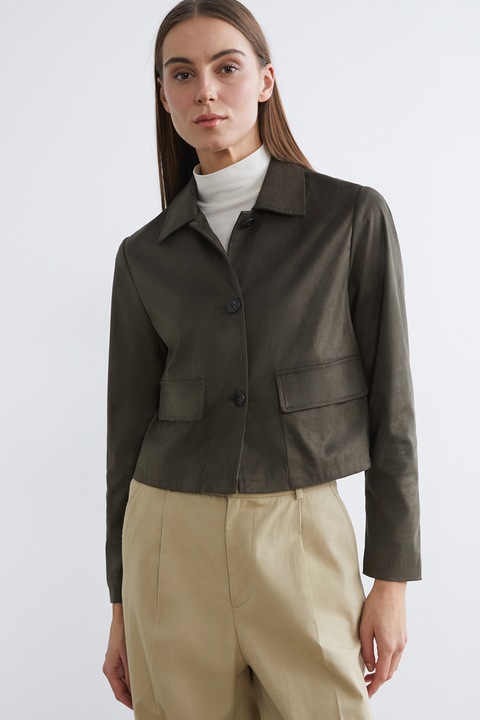 LC WAIKIKI, Jacheta-camasa din piele intoarsa sintetica, Maro pamantiu