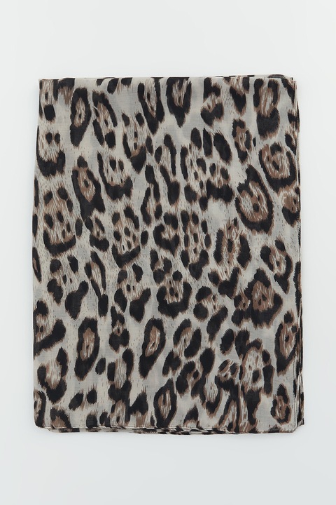 LC WAIKIKI, Esarfa cu animal print, Gri deschis, Maro pamantiu