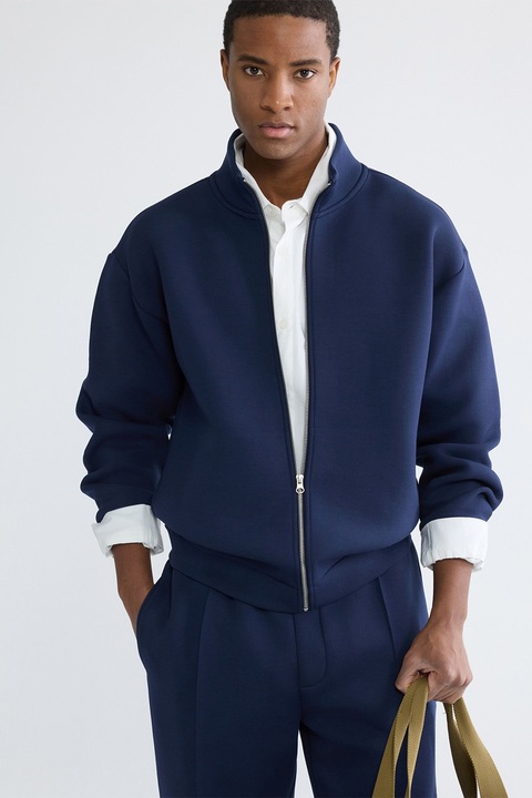 LC WAIKIKI, Bluza de trening cu fermoar si maneci cazute, Bleumarin, S