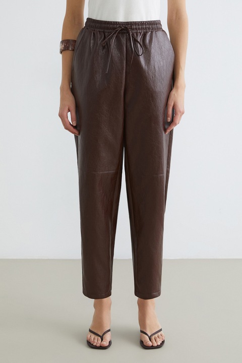 LC WAIKIKI, Pantaloni din piele ecologica cu talie ajustabila, Maro pamantiu