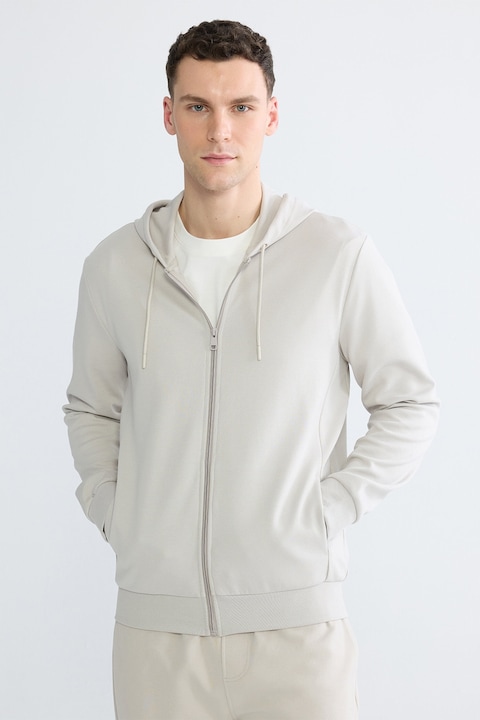 LC WAIKIKI, Hanorac uni regular fit cu fermoar, Alb fildes