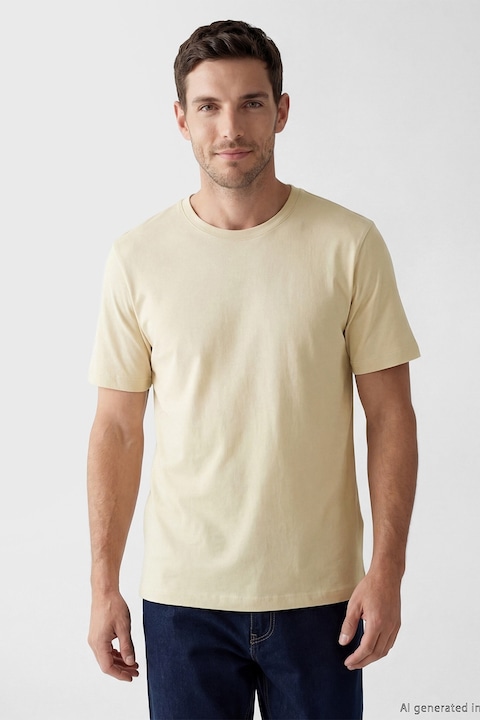 LC WAIKIKI, Tricou regular fit din bumbac, Bej deschis, M