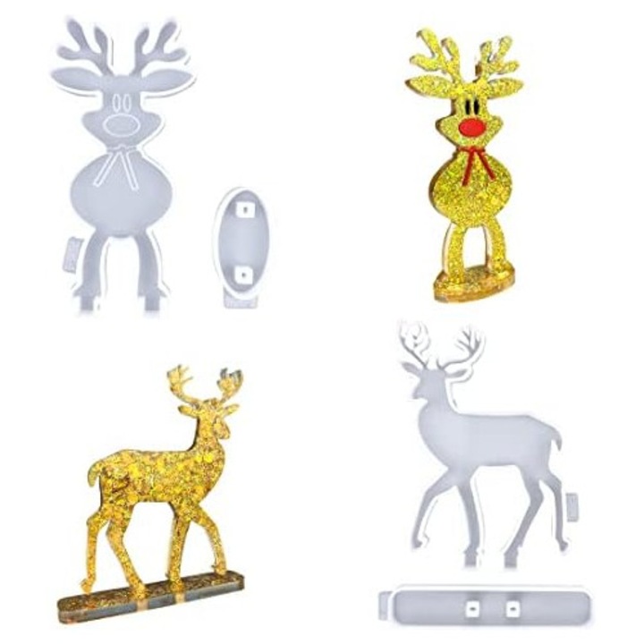 Set 2 matrite din silicon Voyyphixa – ren si elan, pentru rasina, DIY Craciun