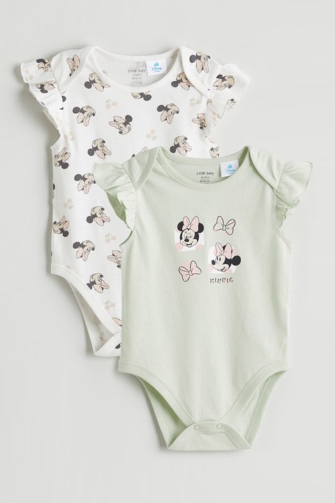 LC WAIKIKI, Set de body-uri cu imprimeu cu Minnie Mouse - 2 piese, Alb, Verde pal, 56-62 CM