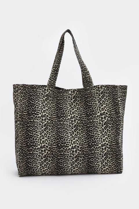 LC WAIKIKI, Geanta shopper cu animal print, Alb, Negru