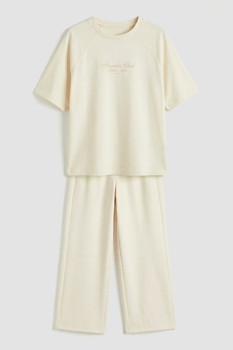 LC WAIKIKI, Set de tricou cu maneci scurte si pantaloni - 2 piese, Crem