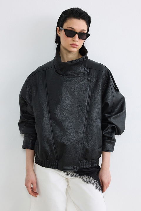 LC WAIKIKI, Jacheta lejera din piele ecologica, Negru