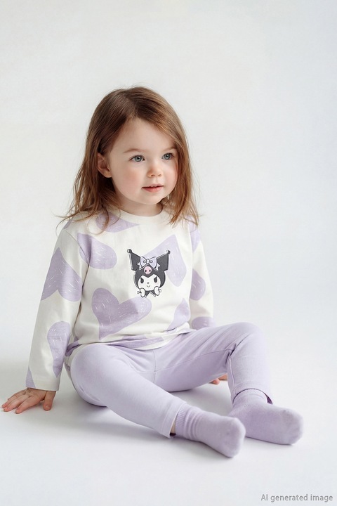 LC WAIKIKI, Set de bluza de trening si colanti - 2 piese, Alb/Lila