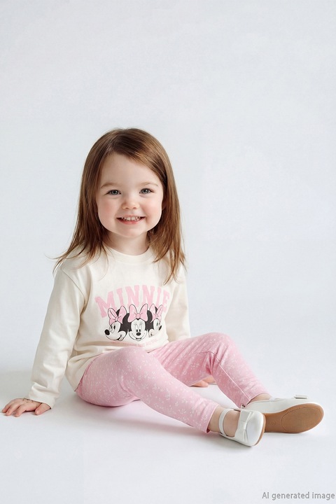 LC WAIKIKI, Set de bluza si colanti - 2 piese, Alb murdar/Roz