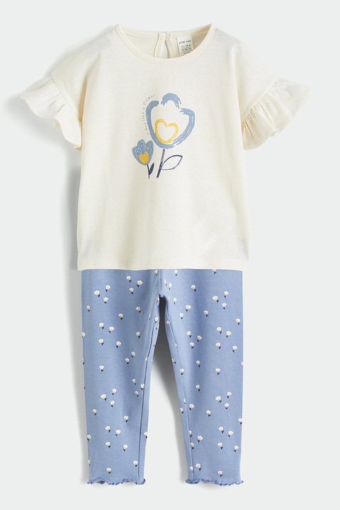 LC WAIKIKI, Set de tricou si pantaloni cu imprimeu grafic, Albastru deschis/Bej deschis