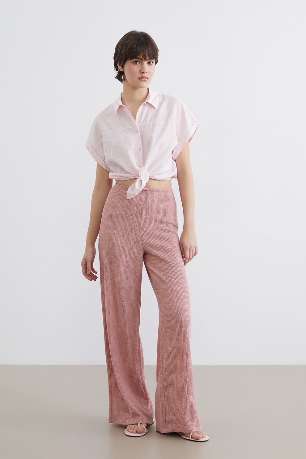 ◆Haruru◆ LC WAIKIKI, Pantaloni cu croiala ampla si snur, Roz prafuit, M