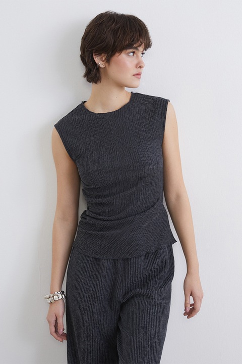 LC WAIKIKI, Bluza cu fronseuri laterale, fara maneci, Gri antracit