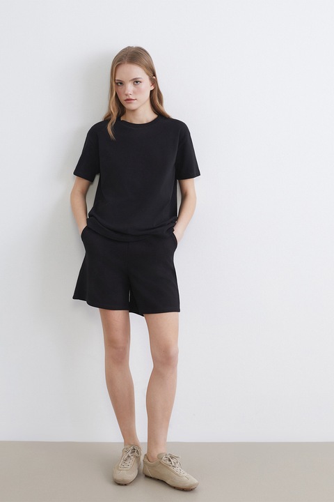 LC WAIKIKI, Pantaloni scurti cu snur de ajustare si buzunare laterale, Negru