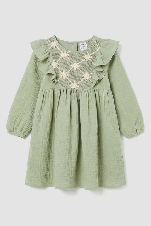 LC WAIKIKI, Rochie evazata din bumbac cu aplicatii cu volan, Verde pal, 122-128 CM