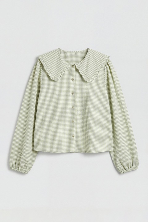 LC WAIKIKI, Camasa cu guler Peter Pan si model in carouri, Verde pal